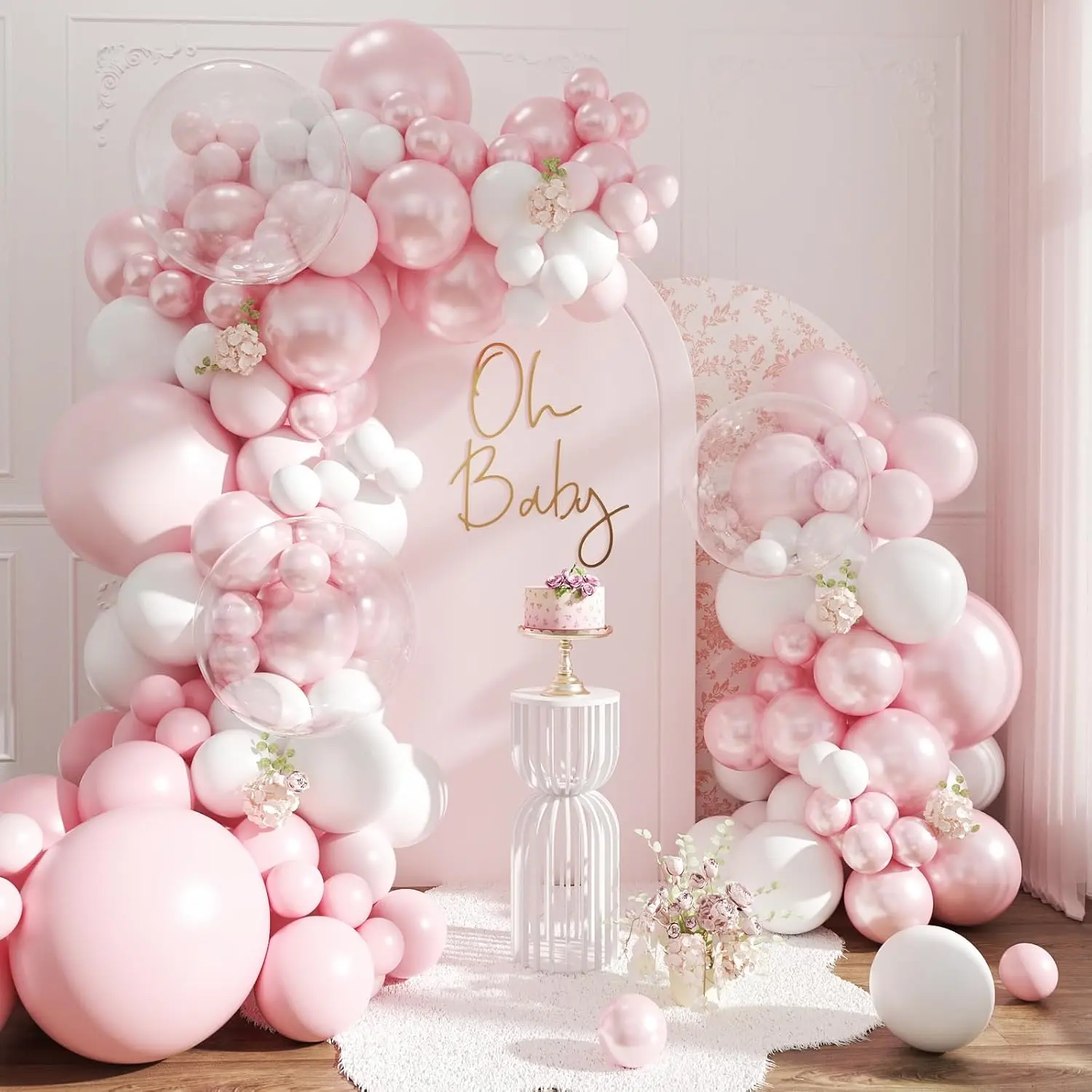 Blush Pink ແລະສີຂາວ Balloon Arch Kit