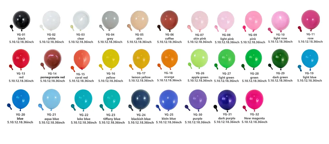 Inflated NiuN matte latex balloon color assortment produced by Borun Balloon Factory