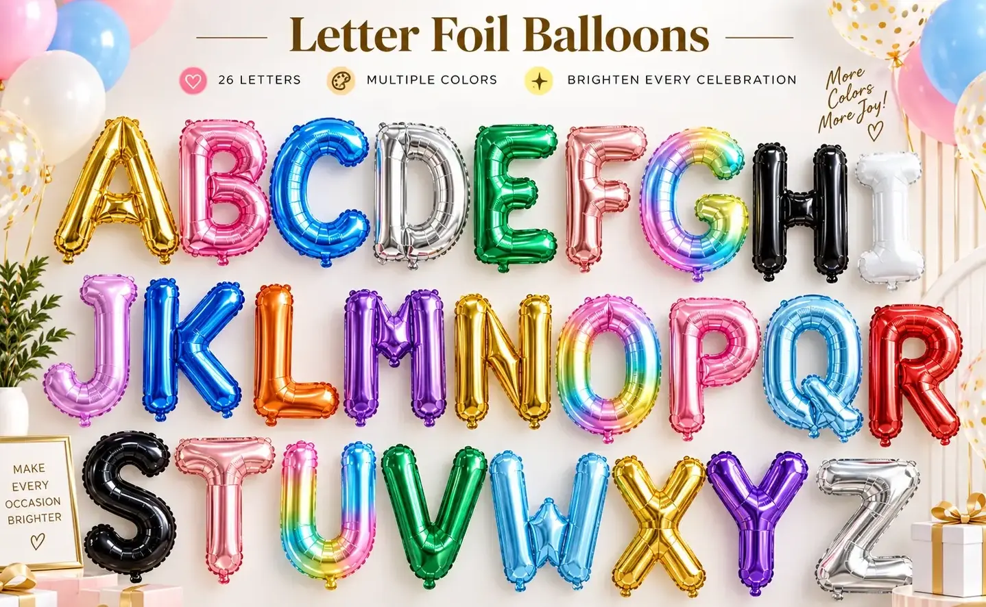 Letter foil balloon A-Z and a-z assortment at Borun Balloon Factory