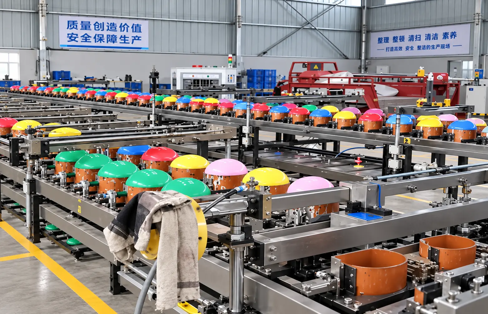 Natural rubber latex balloon production workshop at Borun Balloon Factory in Xiongxian Hebei China