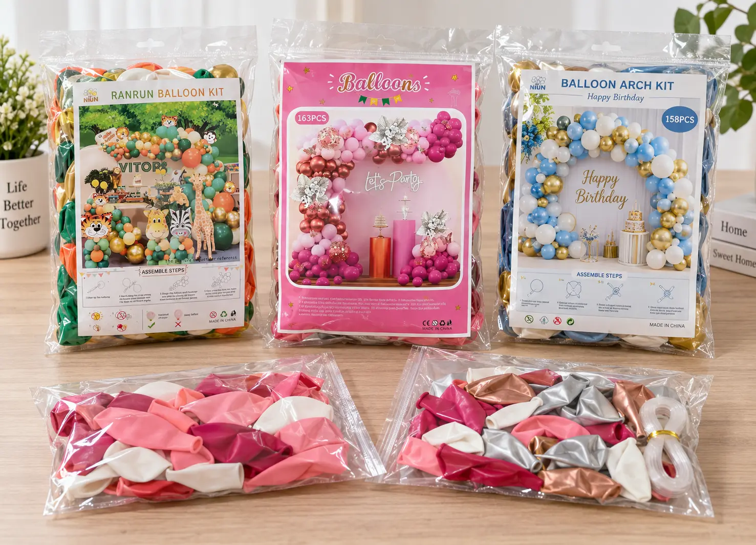 Private Label Balloon Arch Kit packaging samples from Borun Balloon Factory